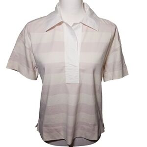 NWT EVERLANE The Retro Jersey‎ Polo Top XS Purple Cream Stripe Cotton T-Shirt